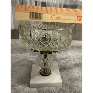 Vintage Crystal Glass Compote Marble Base Brass Accents Centerpiece. 
GM 2